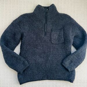 Aerie Black Gray Quarter Zip Sherpa Fleece Size XS